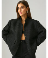 Comprar jaqueta bomber feminina PRETO paetê brilhante preta elegante festa social trabalho barato ZARA